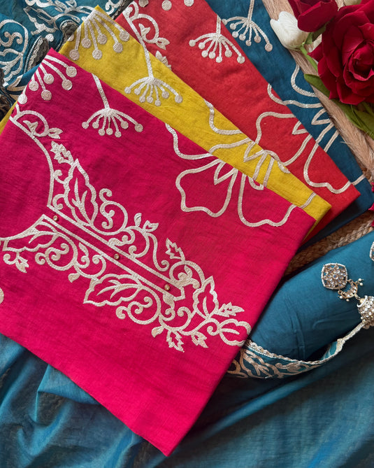 Leather work festive Mul Chanderi suit set