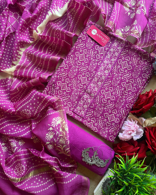 Maheshwari cotton printed suit set with Bandhani print dupatta