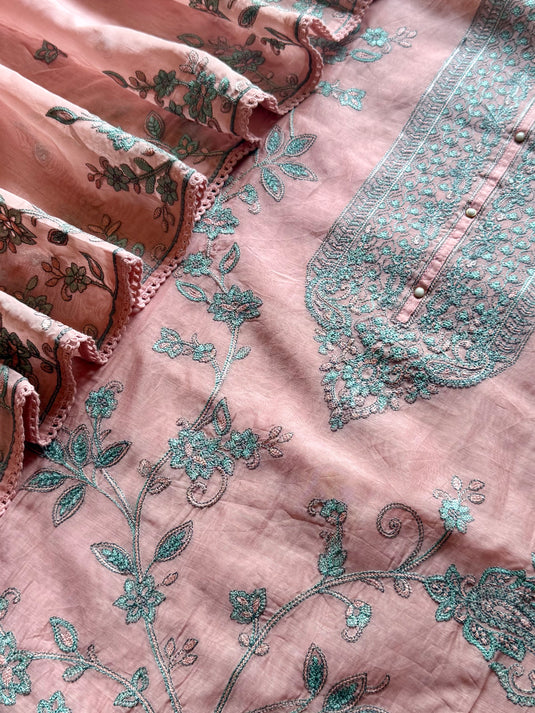 Minimal filling work Mul Chanderi suit set