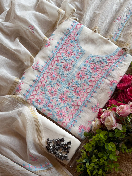Ivory pure Mul chanderi suit with chikankari embroidery