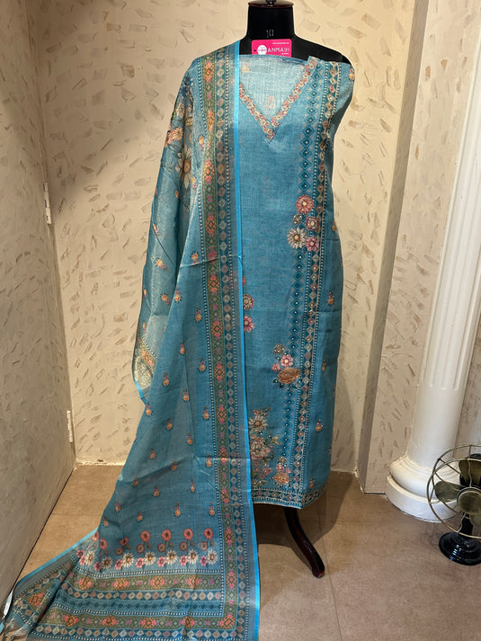 Linen shimmer floral garden suit set with highlights