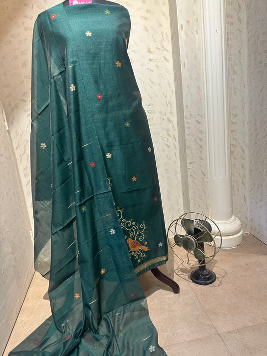 Cotton silk coloured Jamdani with bird motifs and cotton bottom
