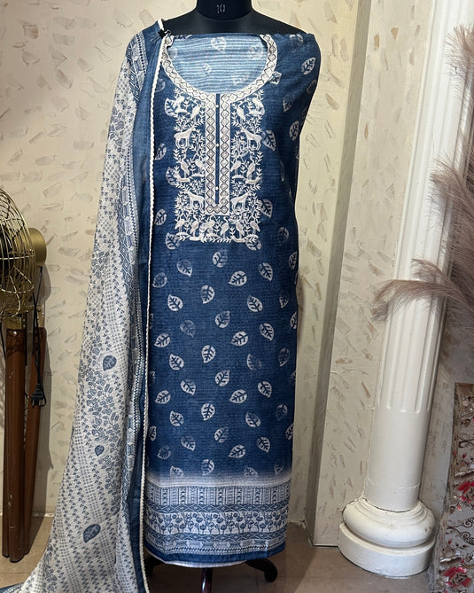 Handloom Chanderi Indigo suit set