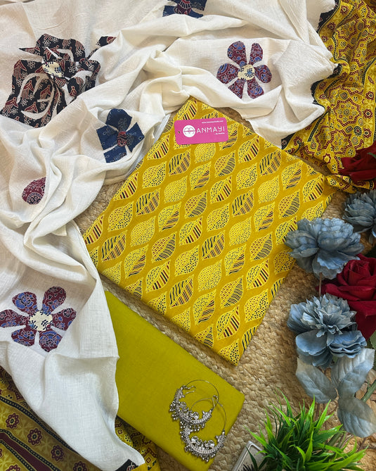 Pure Cottons Ajrakh with patched cotton dupatta