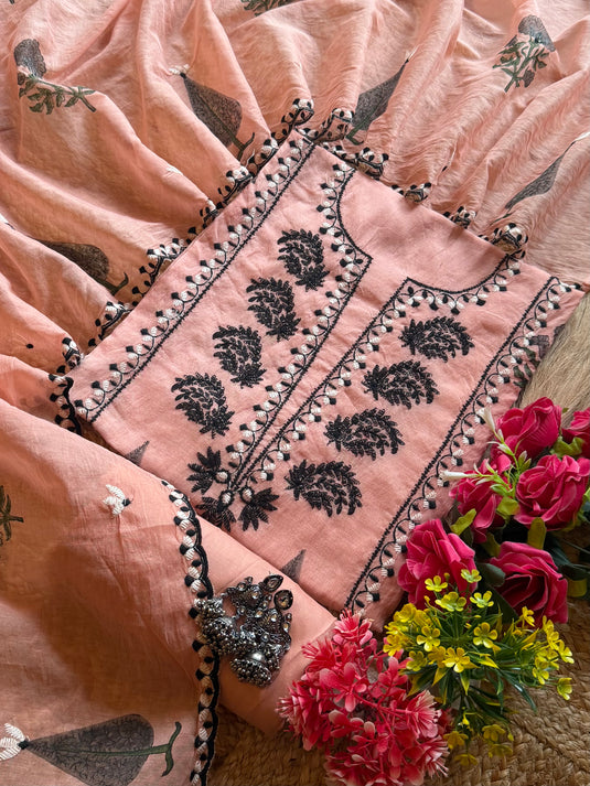 Blocks and pearl pastel Mul Chanderi suit set