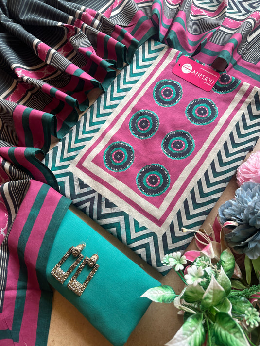 Zig zag Ajrakh pure  Mul cotton suits