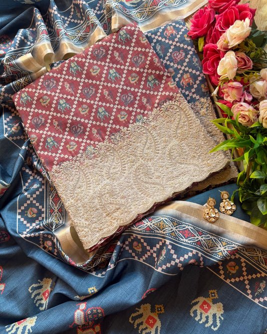 Patola print Dori border art Tussar silk suit set