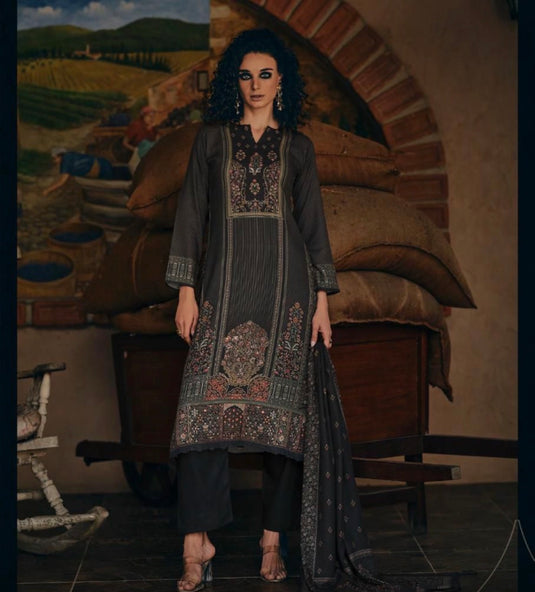 Printed neck highlight soft pashmina suit set