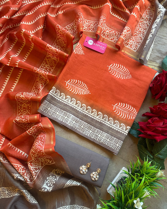 70 gms pure Chanderi handblock suit set