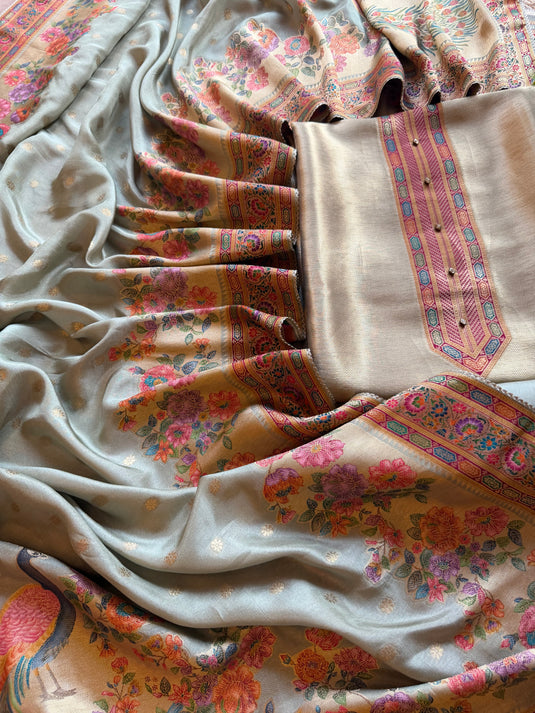 Gold Sage jamawar silk suit set