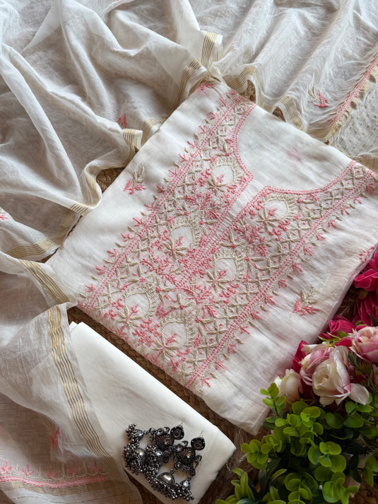 Ivory pure Mul chanderi suit with chikankari embroidery