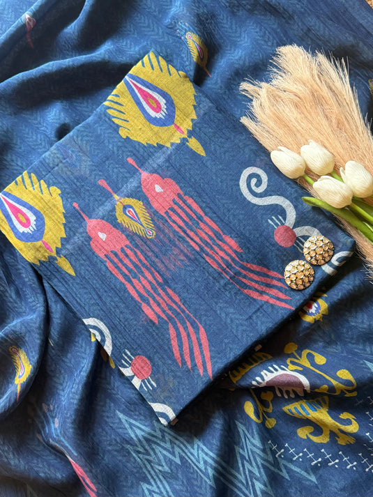 Bohemian Ikkat Patola print pure Mul suit set