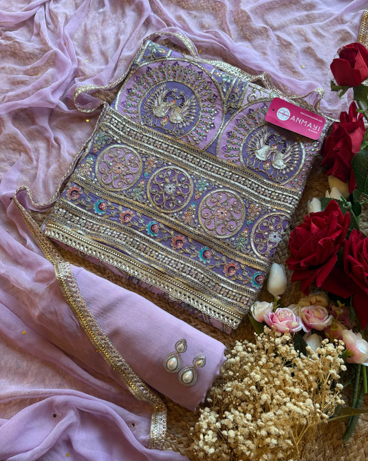 Dori highlight semi crepe suit set with chiffon dupatta