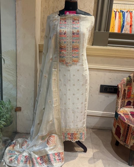 Ivory sabyasachi inspired pure tissue silk suit set