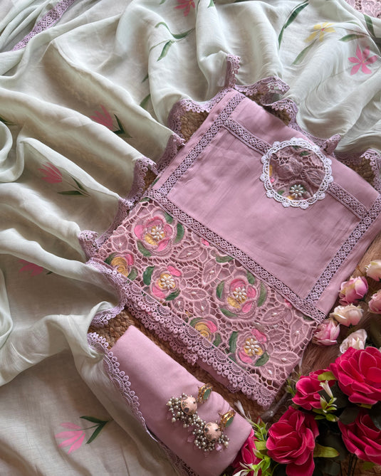 Pakistani cutwork modal contrast suit set