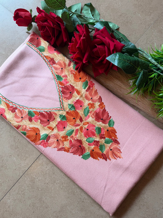 Soft shade Kashmiri coord set with coloured aari work