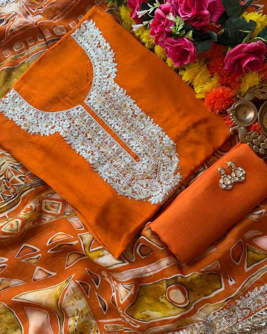 Georgette organza gotte kinnari suit with digital print dupatta and tassels