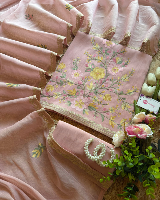 Kashmiri work Mul Chanderi suit set