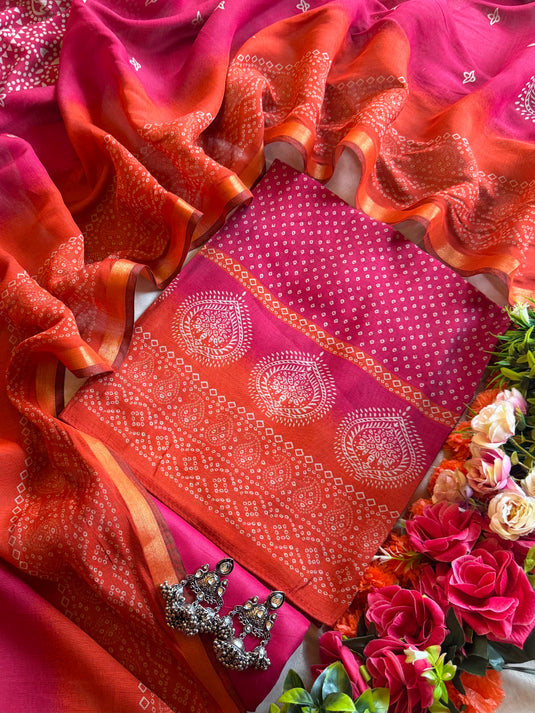Maheshwari cotton shaded Bandhani suit set