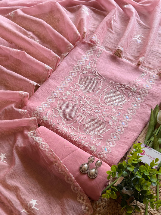 Panel cut dana pastel Mul Chanderi suit set
