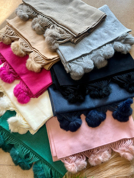 Hana plain Pom Pom soft stole