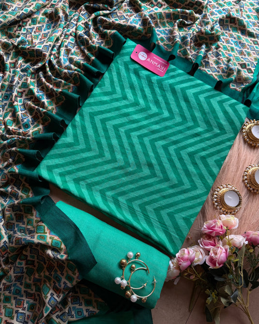 Zig zag pure pashmina suit set with Patola shawls