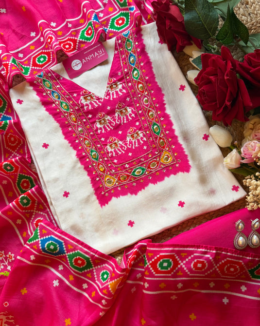 Raw Silk Patola print combination suit set