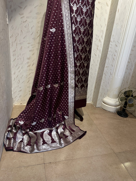 Pure Banarasi silk with silver weaves