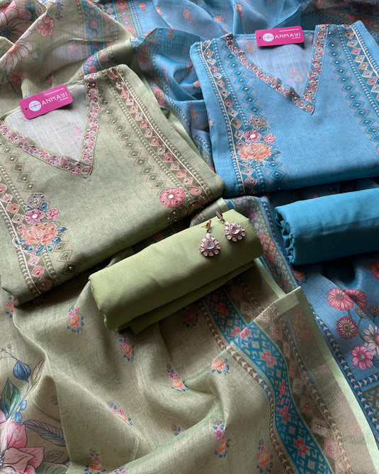 Linen shimmer floral garden suit set with highlights
