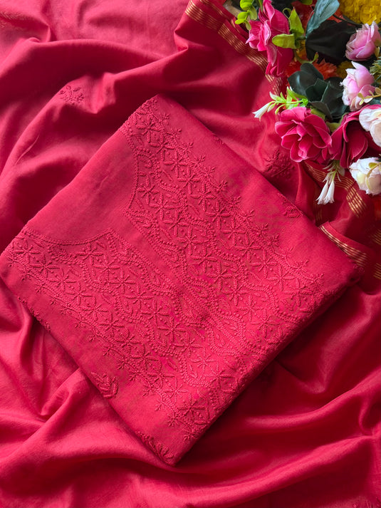 Bakhiya Chikankari pure mul suit set