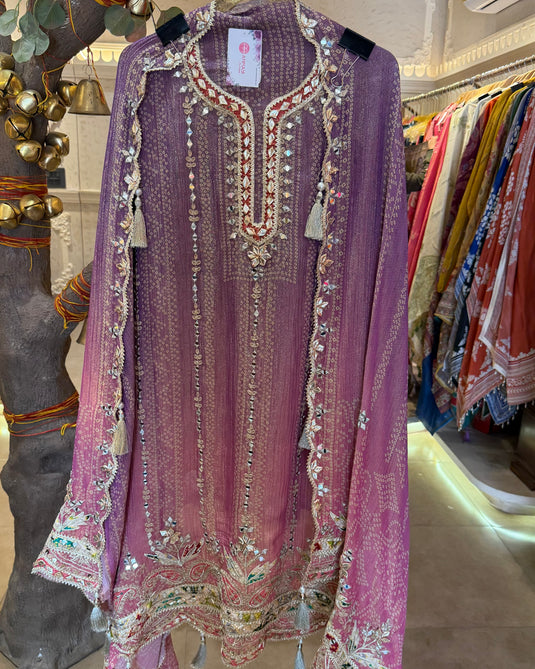 Ombré crushed tissue gotta mirror suit set with tassels