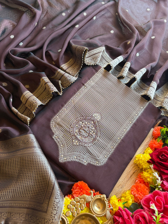 Royal Wine taffeta silk gold weave suit set