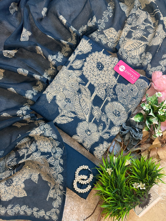 Flower bank pure linen highlighted suit set