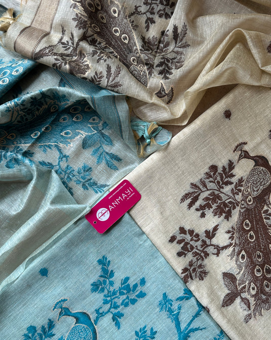 Peacock motifs Jamdani silk suit set