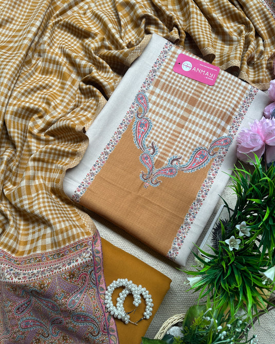 Pakistani fine woollen pashmina suits with jacquard work stoles