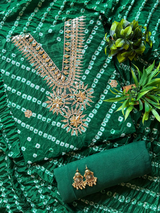 Ghadchola V neck pita work cotton silk suit set