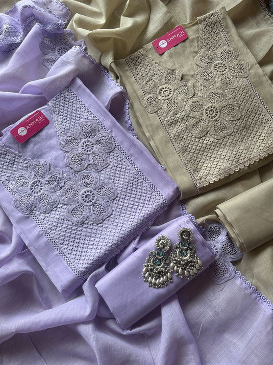 Pakistani cotton linen crochet work suit sets