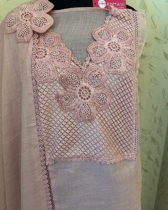 Pakistani cotton linen crochet work suit sets