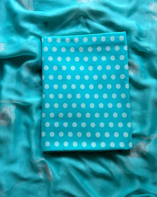 Soft cotton polka dots suit with chiffon block print dupatta