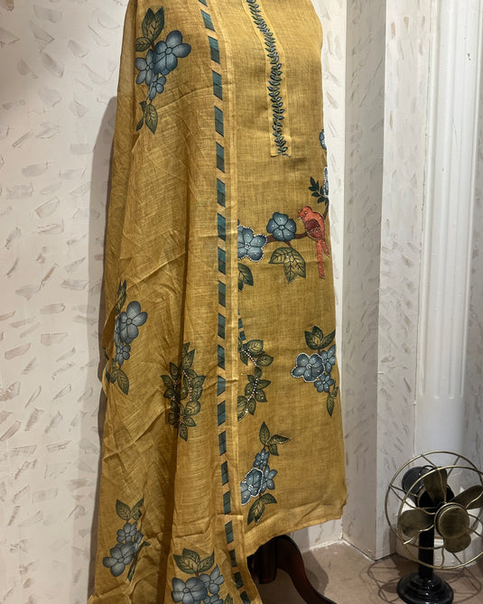 Lime garden print highlighted linen suit set
