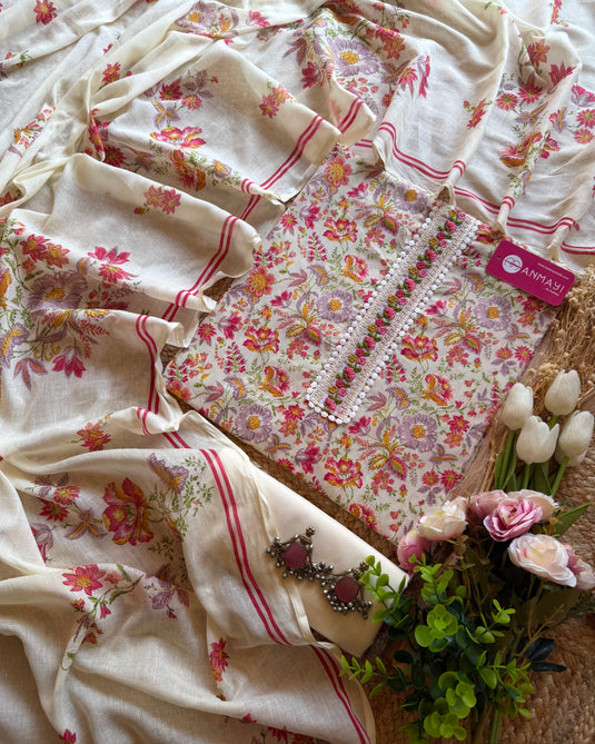 Phulwari Cambric cotton suit with flower Patti