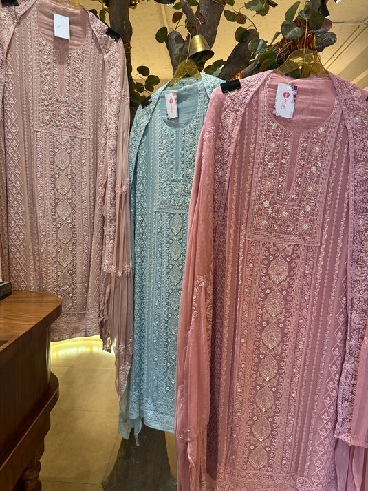 Patterned Chikankari pure georgette suits design 2
