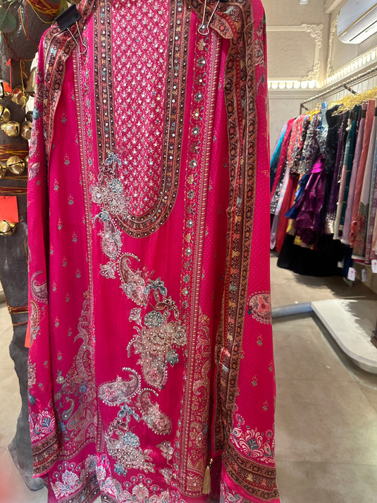 Pink Muslin Suit Set with mirror details