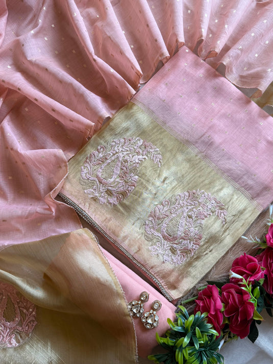 Pastel Jamdani Zari weave Chanderi suit set