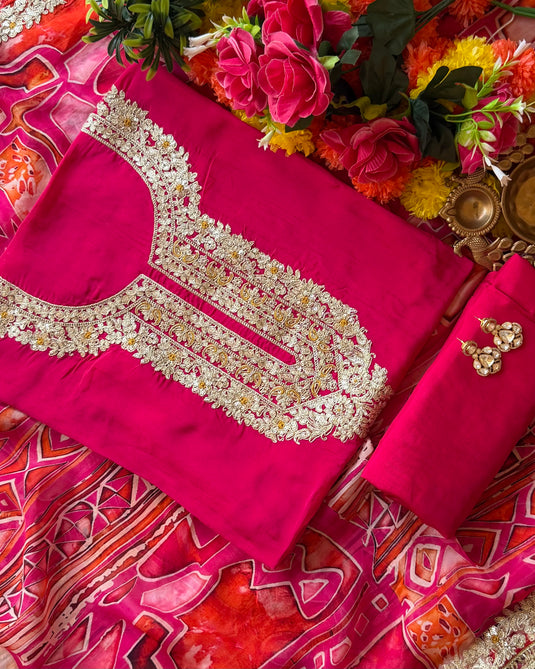 Georgette organza gotte kinnari suit with digital print dupatta and tassels