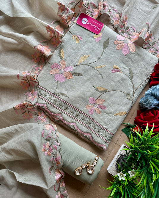 Pastel Mul Chanderi cross stitch suit set