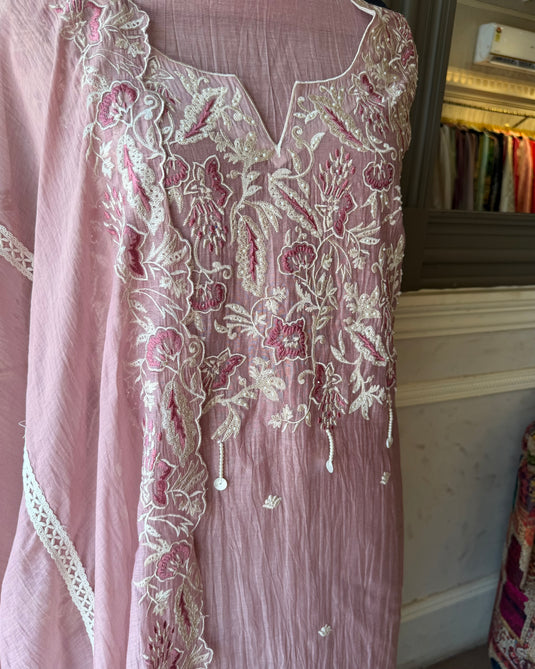 Soft hues pastel Dori neck Mul cotton suit set
