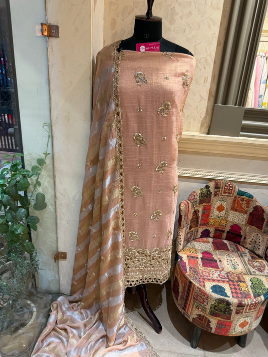 Crushed shimmer jaal cutwork embroidered suit set