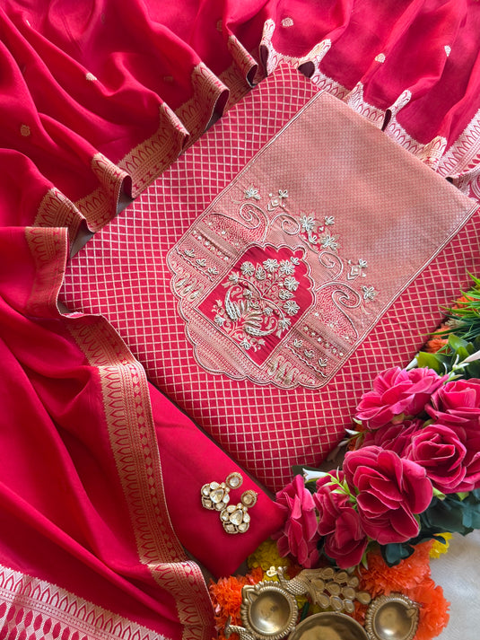 Kanjivaram temple cross weave suit set