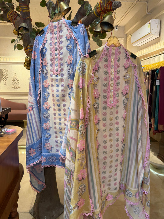 Structural flowers pure muslin suit set